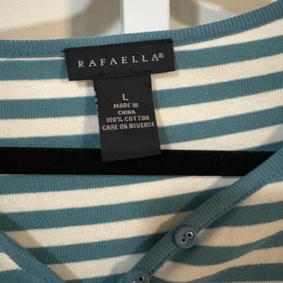Rafaella Teal and White Striped Long Sleeve Top - Picture 5 of 5